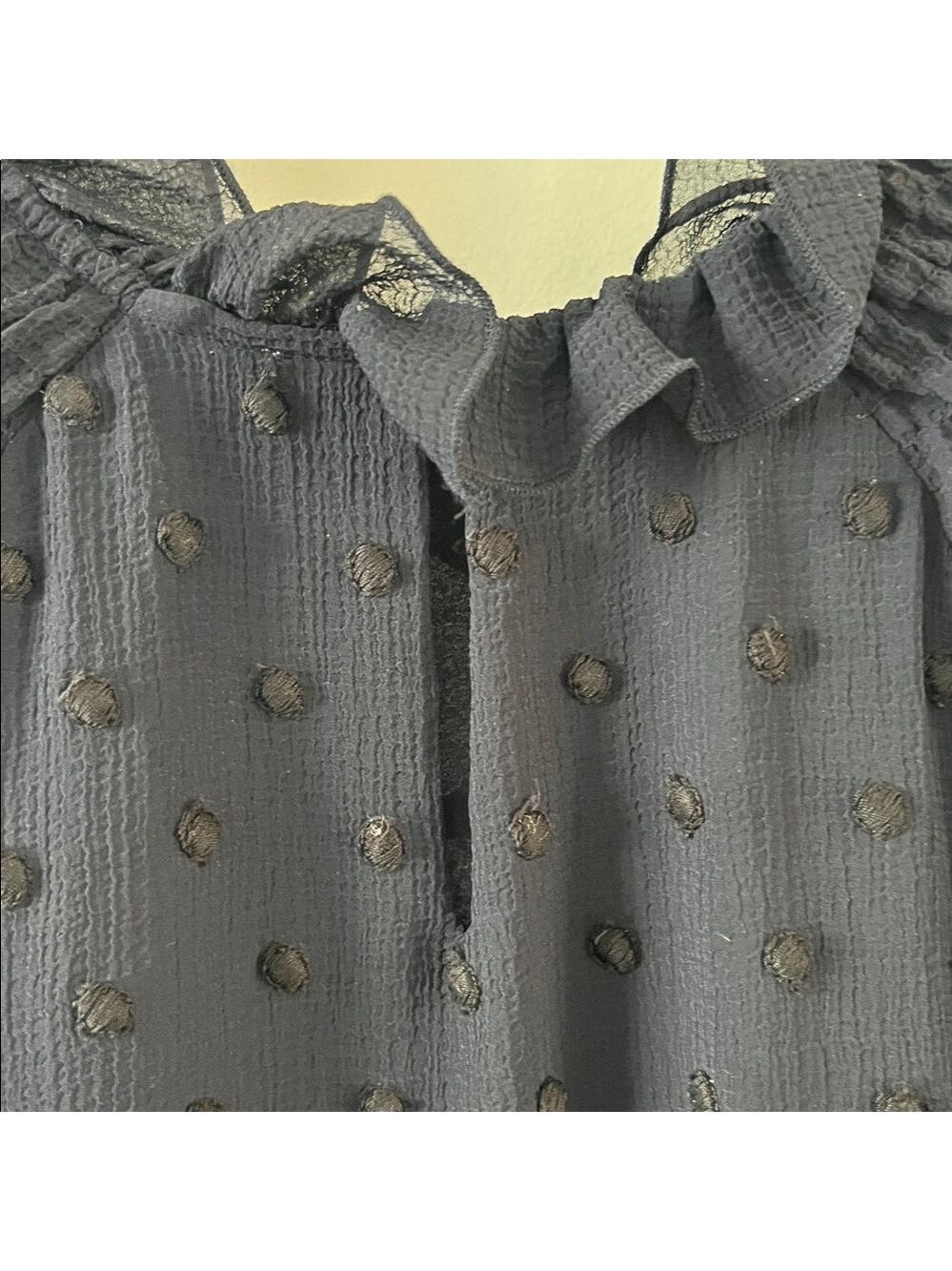 See by Chloe High ruffle neck black chiffon polka dot flutter sleeve dress 2 - Picture 11 of 15
